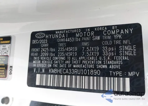 2024 Hyundai Kona Limited из США, поврежденный, VIN KM8HECA33RU101890